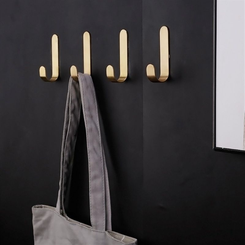 Metal Wall Mounted Handdoek Hanger J Vormige Messing Kapstok Rek Voor Badkamer Keuken Organizer Hoed Kleding Met 6G lijm