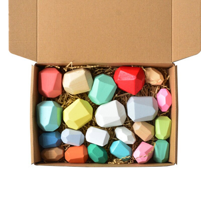 Wooden Stacking toy Montessori Toy Block Colored Stone Rocks Stones Tumi Ishi Wood Balancing Stacked Stones: 22pcs Rainbow