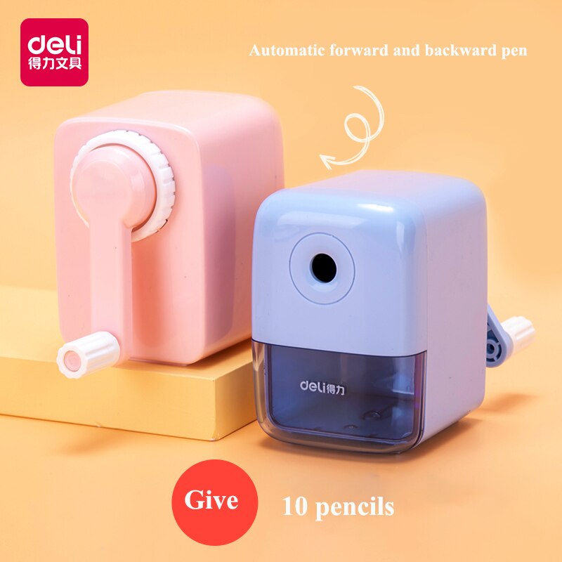 Deli 11158 hand cranked pencil sharpener Student Child pencil sharpner 6.5-8mm OD. pencil sharpener blue pink colors
