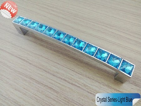 Super Shiny Real Crystal Glass 3D Diamond Handle Furniture Door Drawer Knobs Wardrobe Kitchen Cabinets Cupboard Dresser Pulls: Light blue