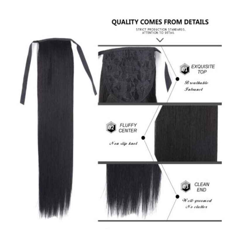 LUPU-peluca larga y Lisa para mujer, coleta de 22 pulgadas, extensiones de cabello sintético resistente a altas temperaturas, color negro Natural