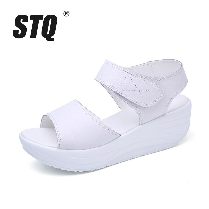 STQ Women Sandals Summer White Wedge Sandals Open Toe Platform Sandalias Ladies Gladiator Sandals Women 9018