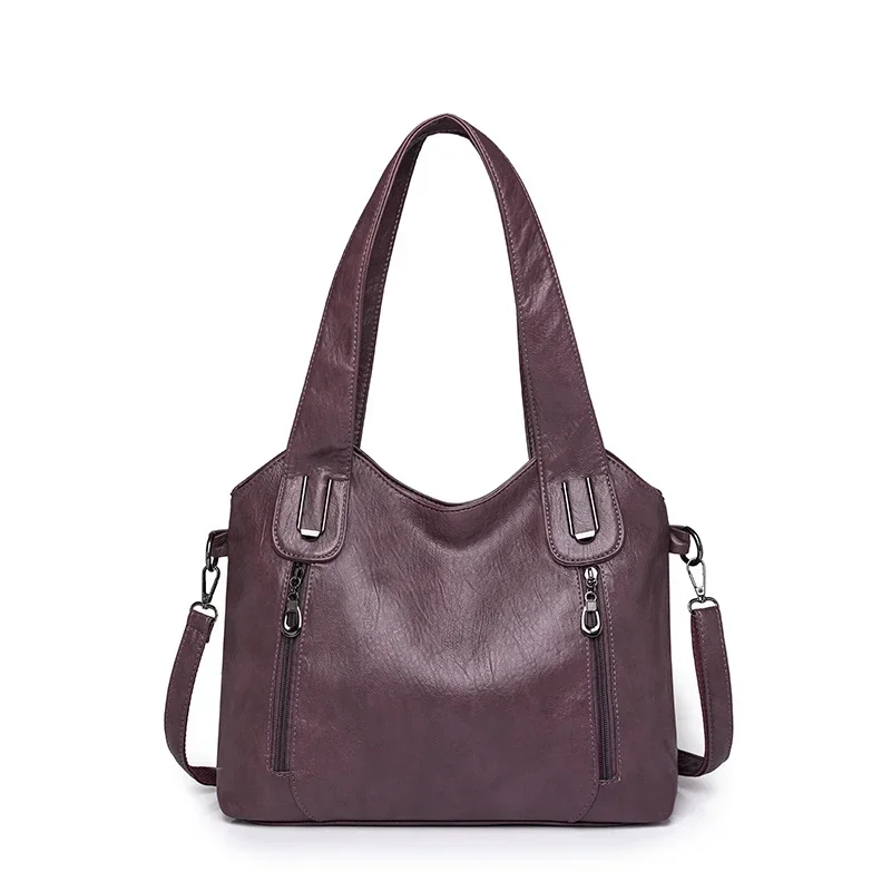 Bolsos de mano de Color sólido a la para mujer, bolso de mano de cuero suave, bolsos cruzados grandes informales para mujer, nuevas bolsas de mensajero de hombro: Negro