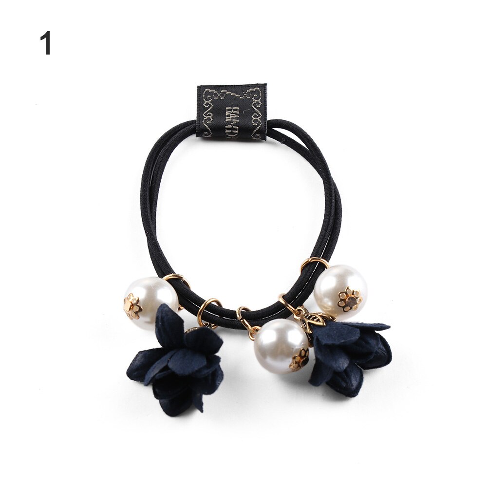 1 pièces haute élastique Rose fleur corde simulé perles bandes de cheveux Stretch cravate pour les filles élastique pour queue de cheval coiffure Scrunchy: 1