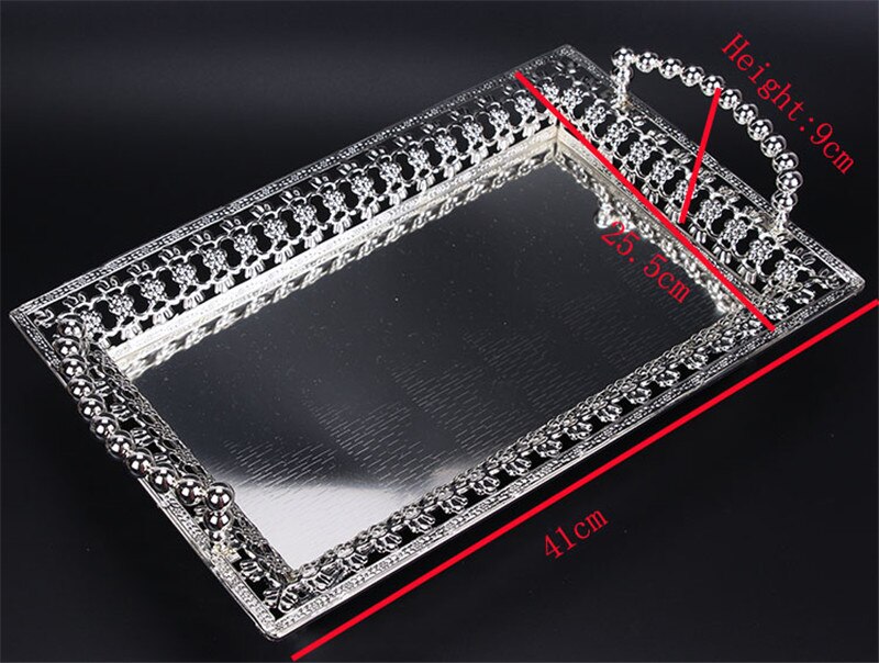 Gouden fruitbord, bureaucombinatie, opbergschaal met gouden rand, feestschaal, taart, fruitstandaard voor thuisdecoratie.: Zilver 41 x 25.5 x 9cm