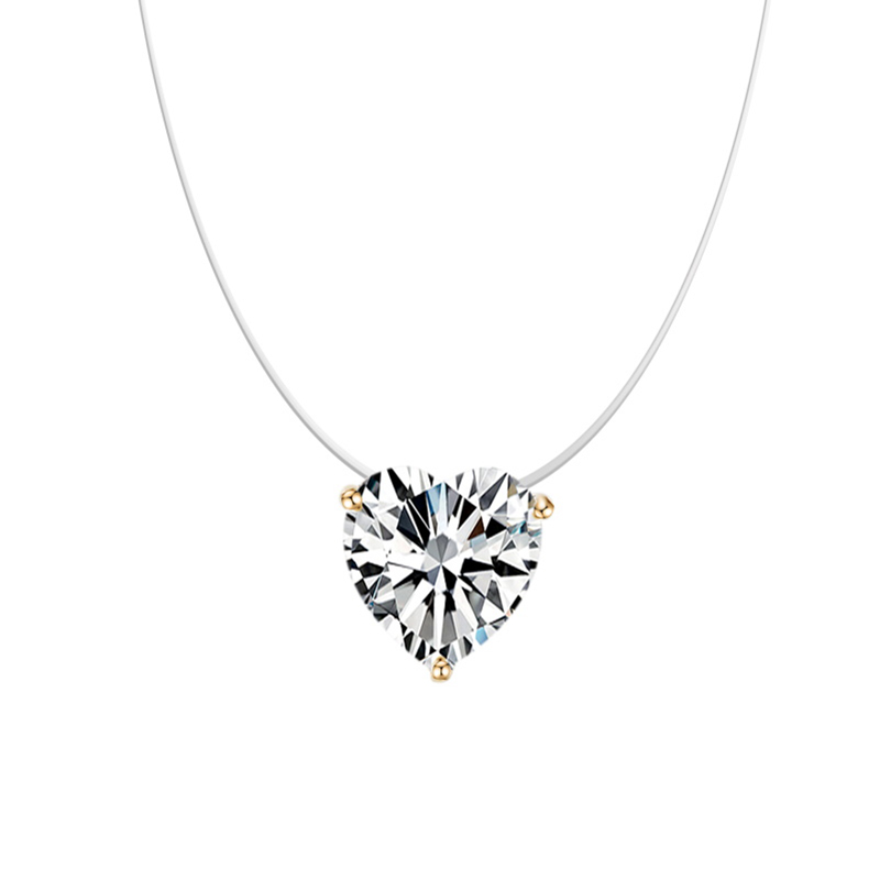 Chaîne transparente AAA Zircon collier Invisible ligne de poisson ras du cou femmes ovale coeur carré étoile goutte d'eau pendentif colliers: Zinc blanc bleu plaqué