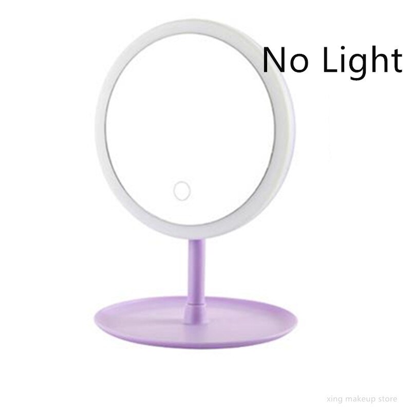 USB Charging Detachable Makeup Mirror With LED Light Touch Screen Vanity Mirror Storage Cosmetics Mirror 30#10: no light purple