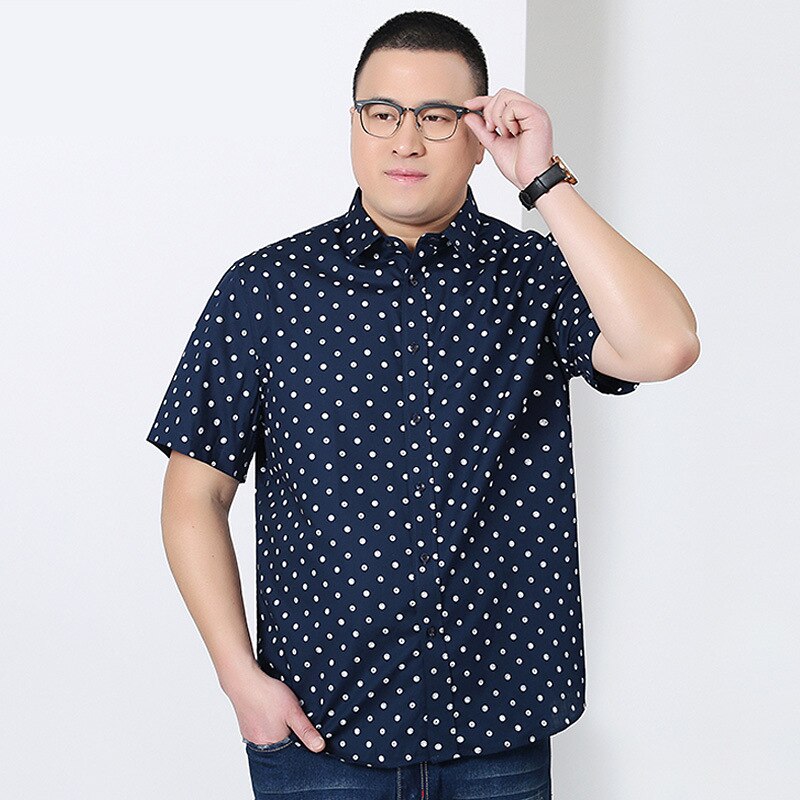 Smart Casual Elegante Plain Homens Coube a Camisa Moda Polka Dot Vestido de Camisa Turn-down Collar Camisa de Manga Curta de Verão masculina