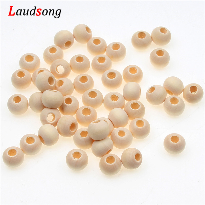 10-40mm Big Hole Natural Wooden Beads Round Ball Loose Spacer Beads For Jewelry Making DIY Bracelet NecklaceSsupply