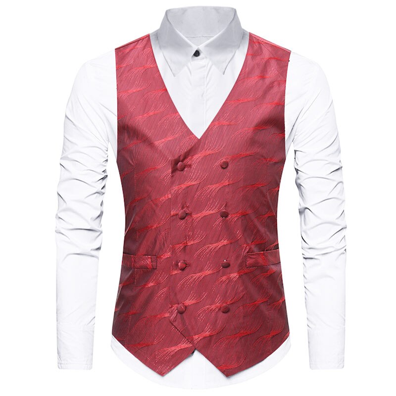 Shinny Welle aufbringen Gedruckt Männer Anzug Weste Hochzeit Party Prom Mens Kleid Weste Zweireiher lässig schlank passen Westen für männer: rot / USA L