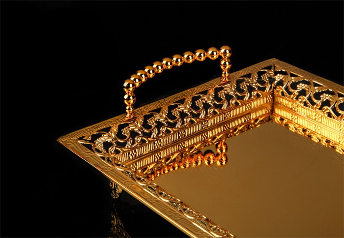 Gouden fruitbord, bureaucombinatie, opbergschaal met gouden rand, feestschaal, taart, fruitstandaard voor thuisdecoratie.