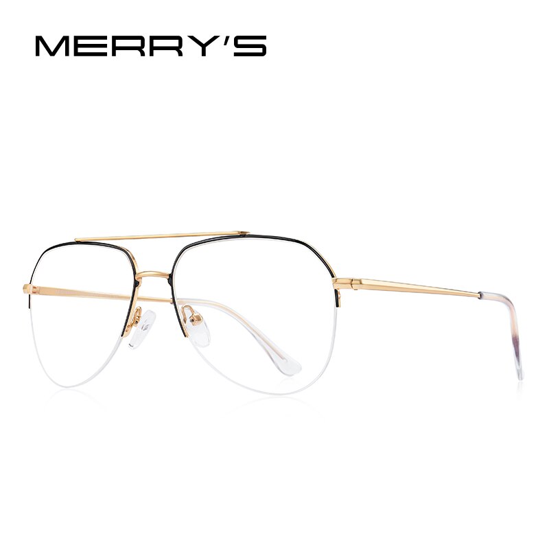 MERRYS-gafas clásicas de piloto para hombre y mujer, gafas graduadas para miopía, montura óptica S2690: C06 Gold Black