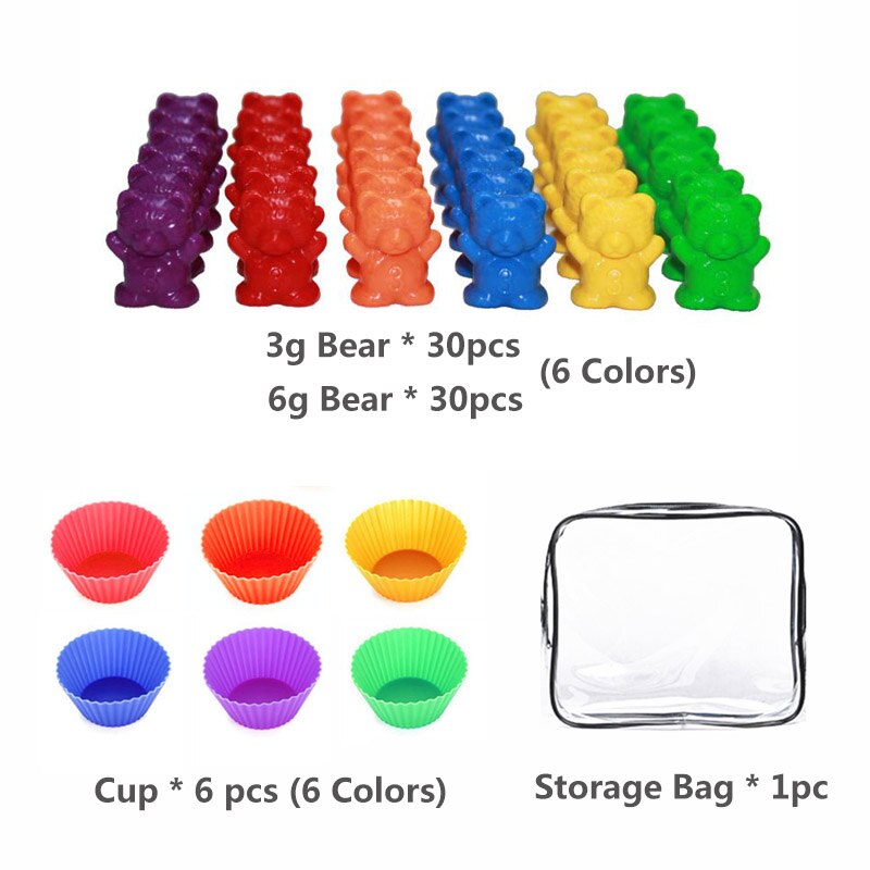 Children Montessori Toy 1set Boxed Counting Bear Montessori Educational Cognition Rainbow Matching Game Educational Toys: Set E