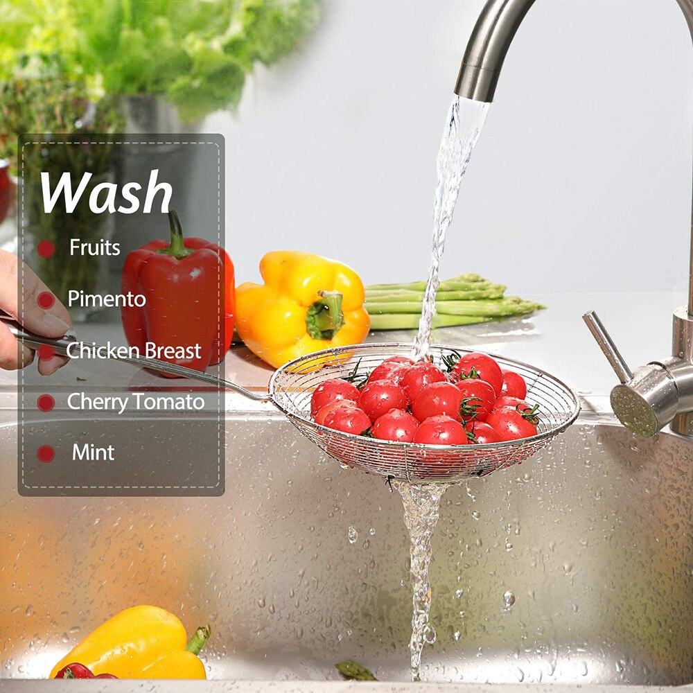 Cooking Small Skimmer Mesh Deep Fryer Oil Stainless Steel Frying Scoop 8.1 Inch Long 13.2cm Dia Home Kitchen Tool