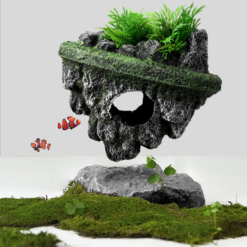 Suspended Island Fish Tank Decorative Floating Stone Simulation Plants Caverns Crafts Ornaments Aquarium Accessories