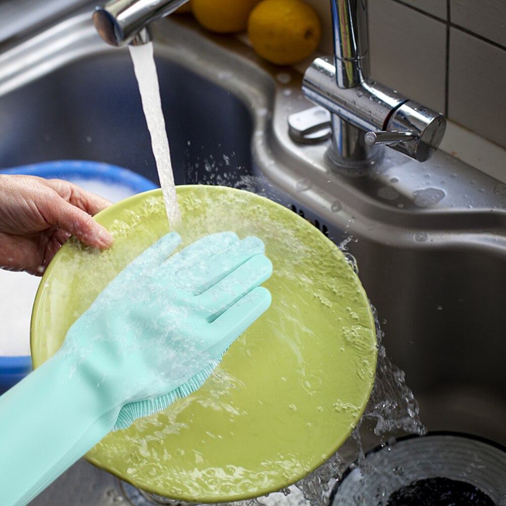 Pas mal mains magique Silicone brosse à vaisselle vaisselle éponge gommage gants fait cuisine nettoyage 1 paire