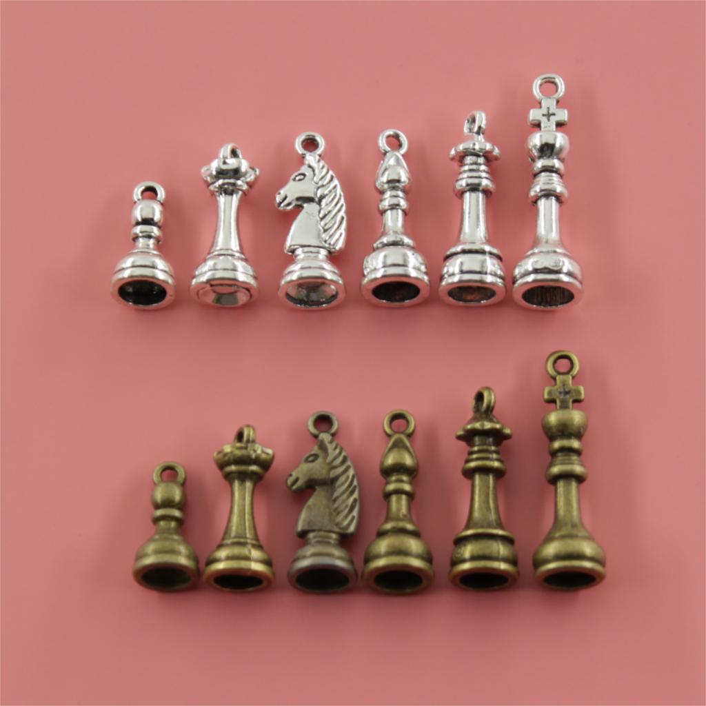 6piece Chess Charms Antique Bronze Plated Metal Alloy Pendants Jewelry Findings For Necklace