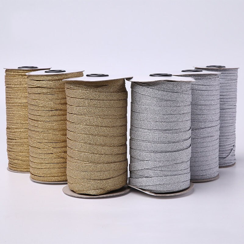 3mm 6mm 9mm 5 yards gillter goud zilver elastische banden spandex rubberen band tailleband stretch touw elastisch lint kant rand