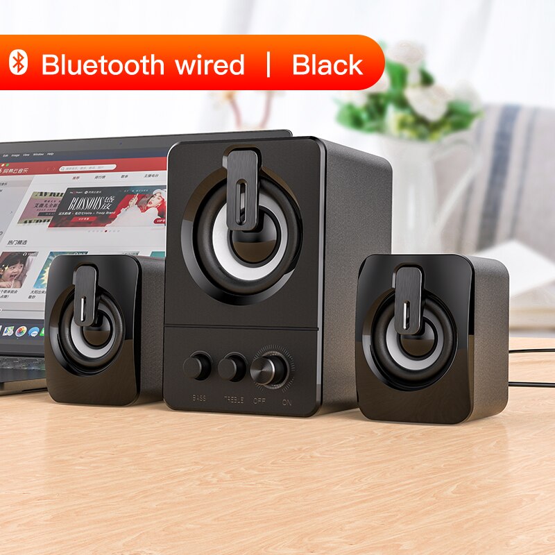 USB Wired Computer Speakers PC 4D Stereo Sound Surround Loudspeaker for Laptop Desktop Bluetooth Speaker Multimedia Loudspeaker: bluetooth black 3pcs