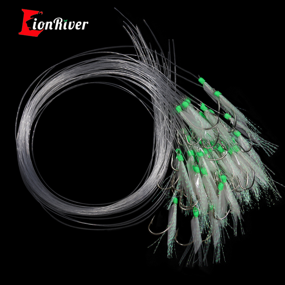 Lionriver Sabiki-señuelo de pesca suave, cebo Flash, piel de pescado, oropel de cristal, anzuelos de cuerda luminosos con púas, pesca en agua salada