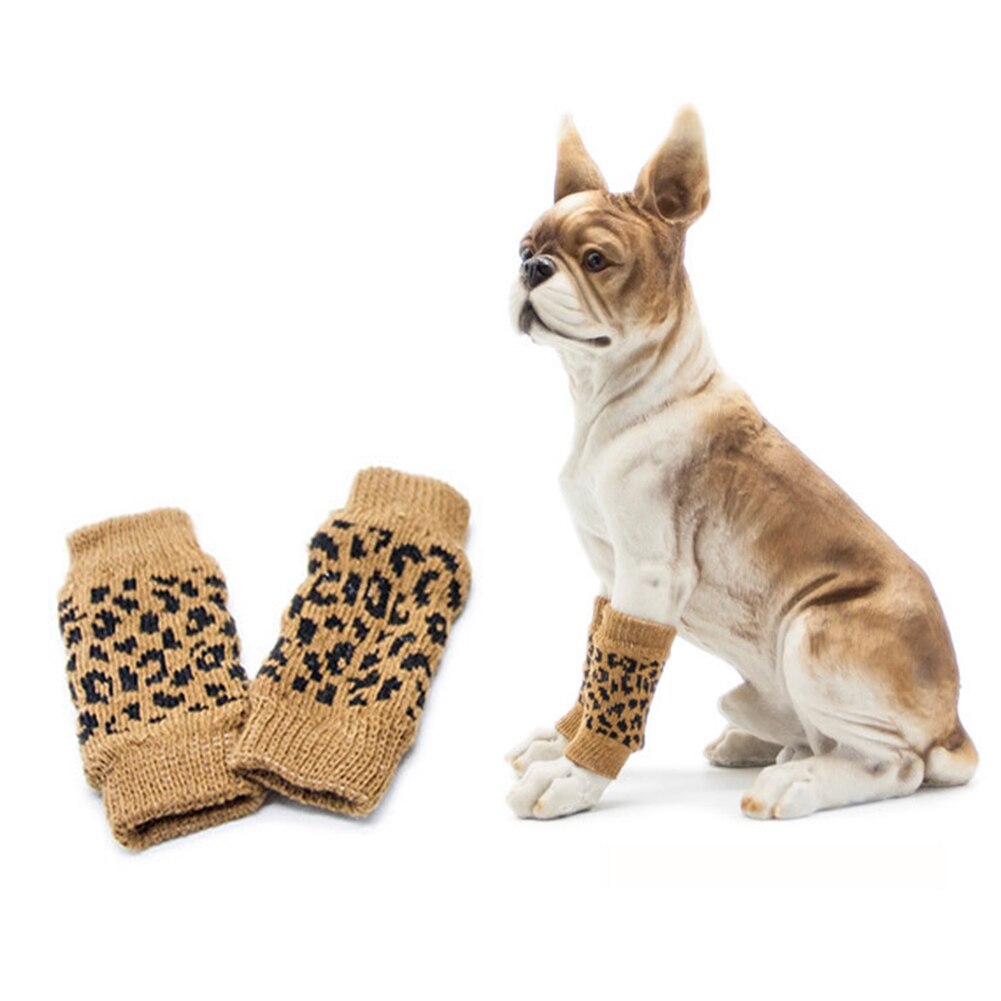 4 PCS Pet Breathable Leg Socks Dogs Protecting Joint Dog Knee Pads Pet Supplies Dogs Warm Knee Sock Set: leopard / XL