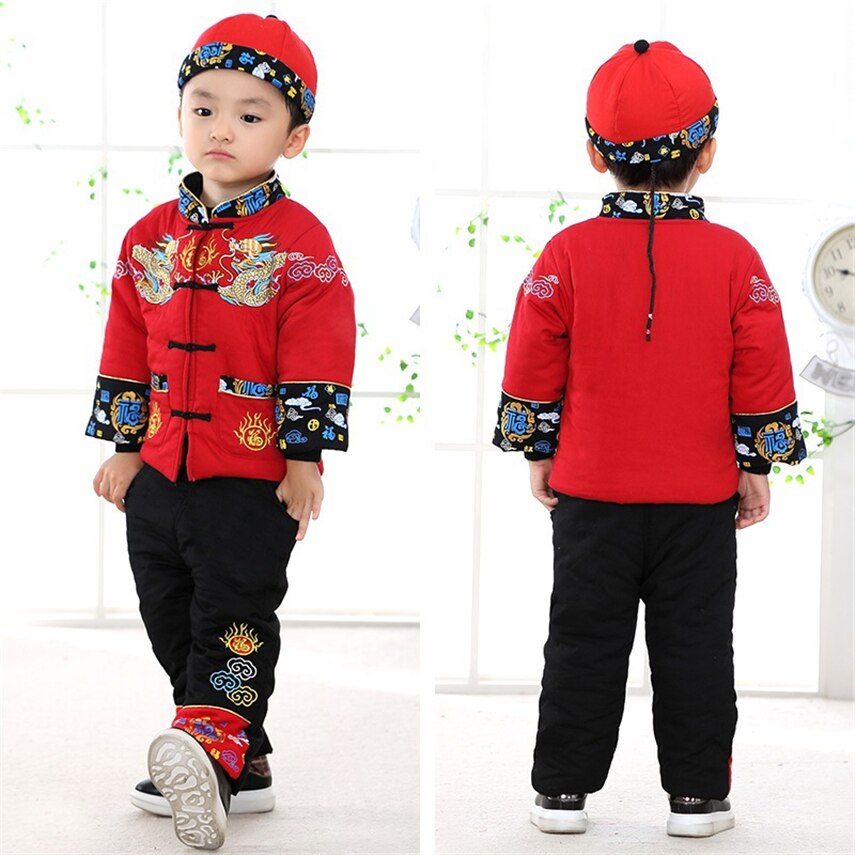 Conjunto de ropa de celebración de Carnaval para niño y niña, traje Tang tradicional chino, ropa de algodón Vintage para Bordado de dragón, Año