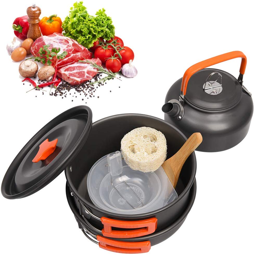 Kit d'ustensiles de cuisine pour le camping en extérieur, en aluminium, bouilloire à eau, casserole de voyage, randonnée pique-nique, barbecue BBQ, équipement de cuisson