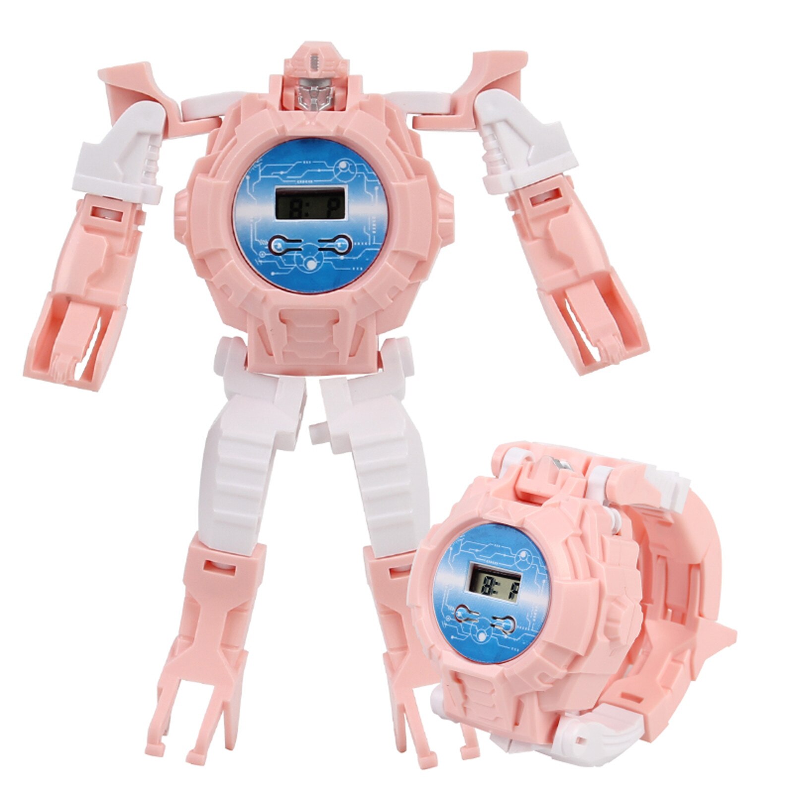 Bambini divertente deformazione elettronica orologio Robot bambini manuale creativo trasformazione dei cartoni animati Robot giocattoli regalo di natale di compleanno: Pink