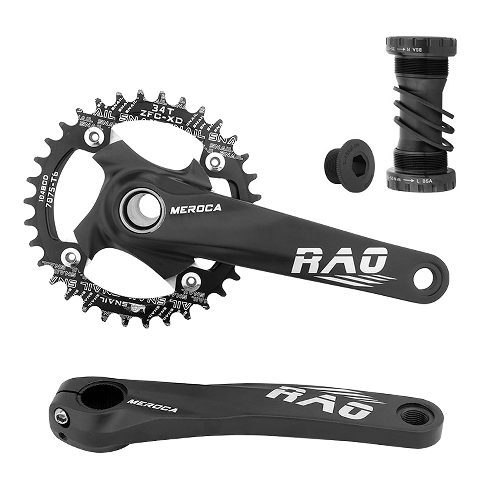 Mountainbike Rechts Links Crank Armen Enkele Crank Ring Trapas Set 170Mm 104BCD Aluminium Fiets Crankstel 8-12 Speed: Black 34T