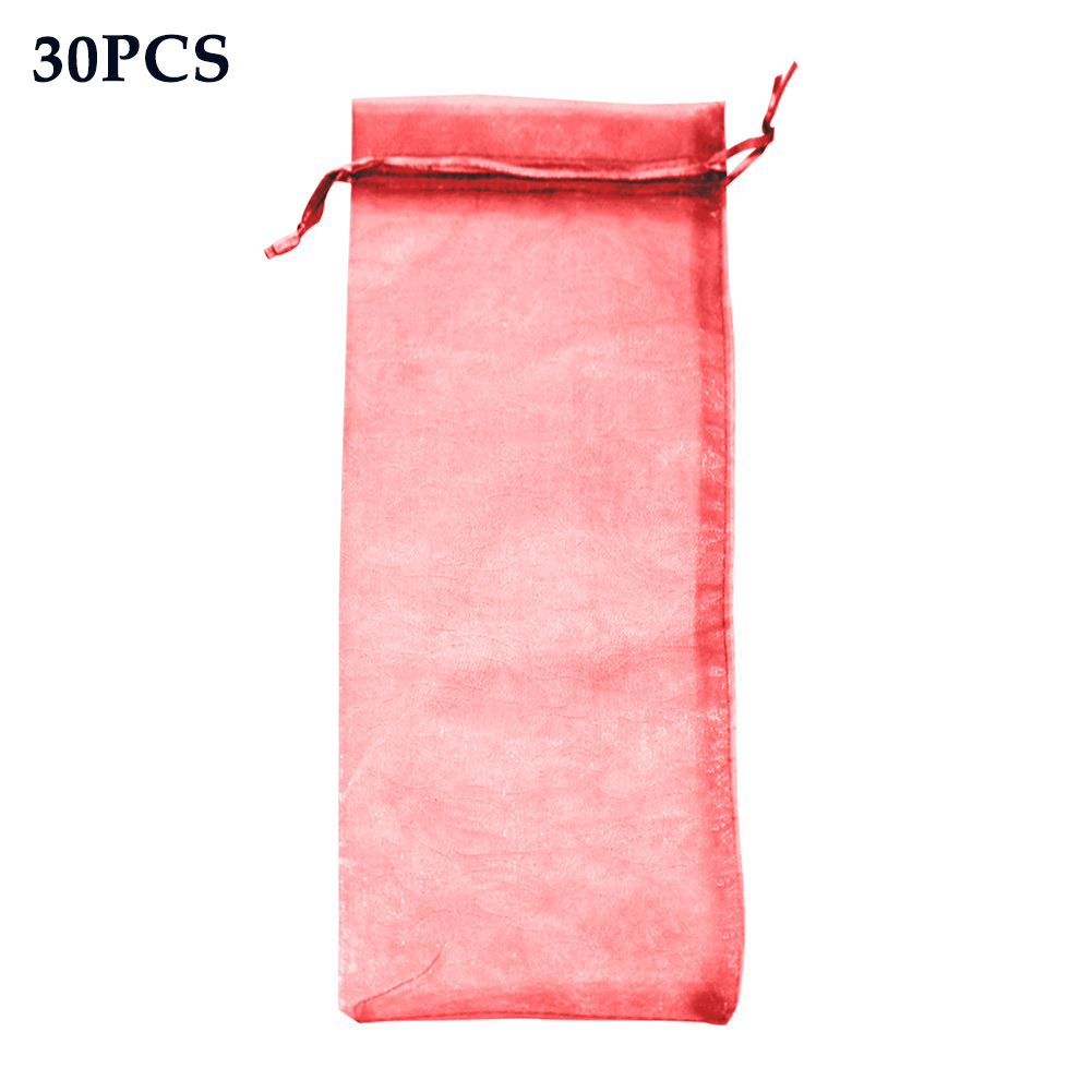 30pcs Drawstring Bottle Cover Wine Bag Home Transparent Pouch Champagne Organza Wedding Fine Mesh Wrapping