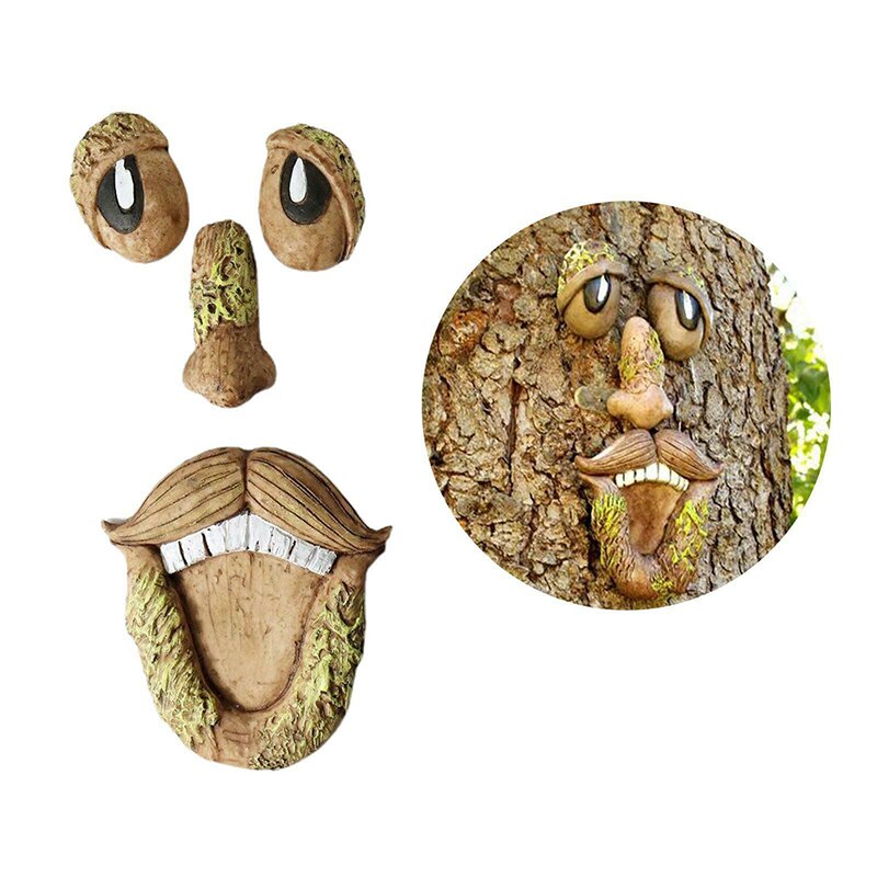 DIY Lustige Rinde Holz Ornamente Alte Männer Augen Nase Mund DIY Dekoration Auf Baum für Foto Requisiten Heimat Garten Hof liefert: D