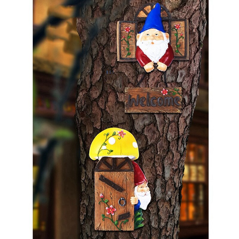 Figuras de jardín de Nomos para exteriores, cartel de bienvenida de jardín, decoración artística para valla de árbol, esculturas de puerta de patio
