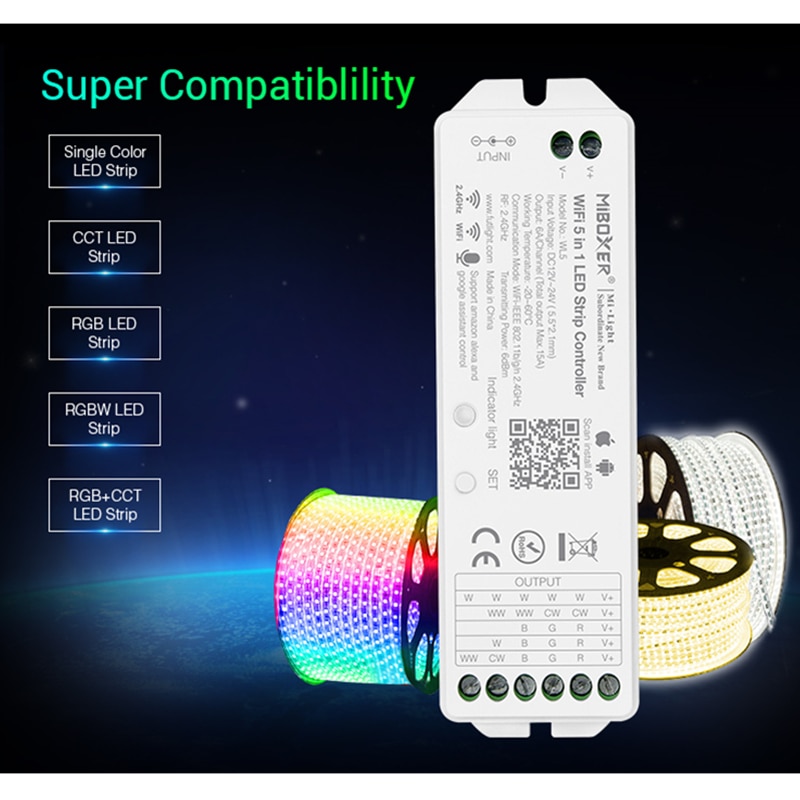 Miboxer WL5 2.4G 5 IN 1 WiFi LED Controller Voor Enkele kleur CCT RGB RGBW RGB + CCT Led Strip APP/TUYA/Driedaire Partij Spraakbesturing