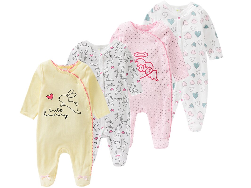 4 Stuks Lente Baby Body Lange Mouw Romper Pasgeboren Katoen Baby Baby Meisjes Jongens Gedrukt Jumpsuit Kleding 1210