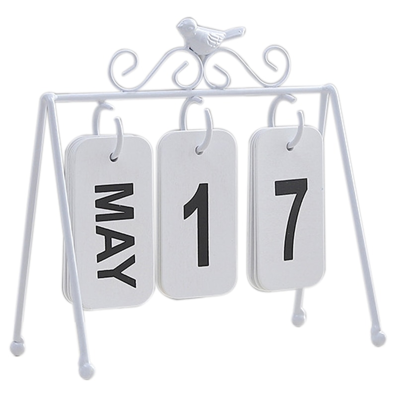 Personlighed diy fugl smedejern flip kalender boligindretning skrivebord dekoration kalender: Hvid