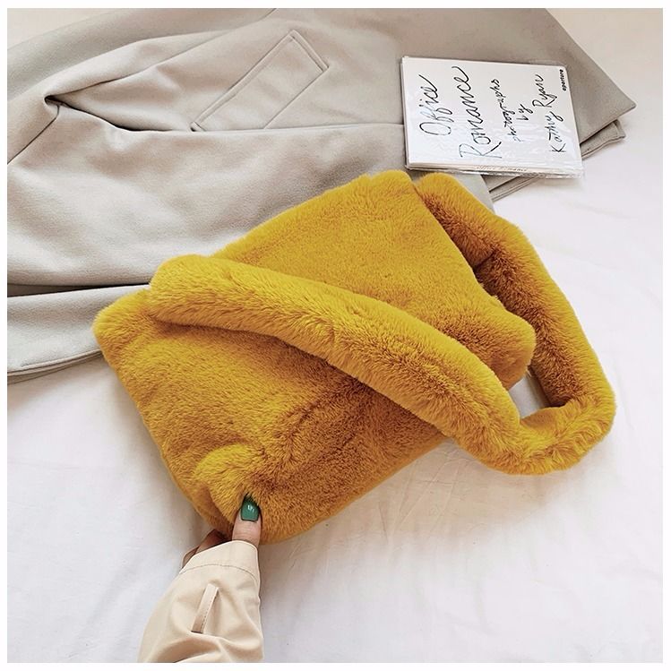 Borse morbide in pelliccia sintetica peluche per donna elegante borsa a tracolla femminile pelosa casuale borse da donna di grande capacità borsa Tote: giallo