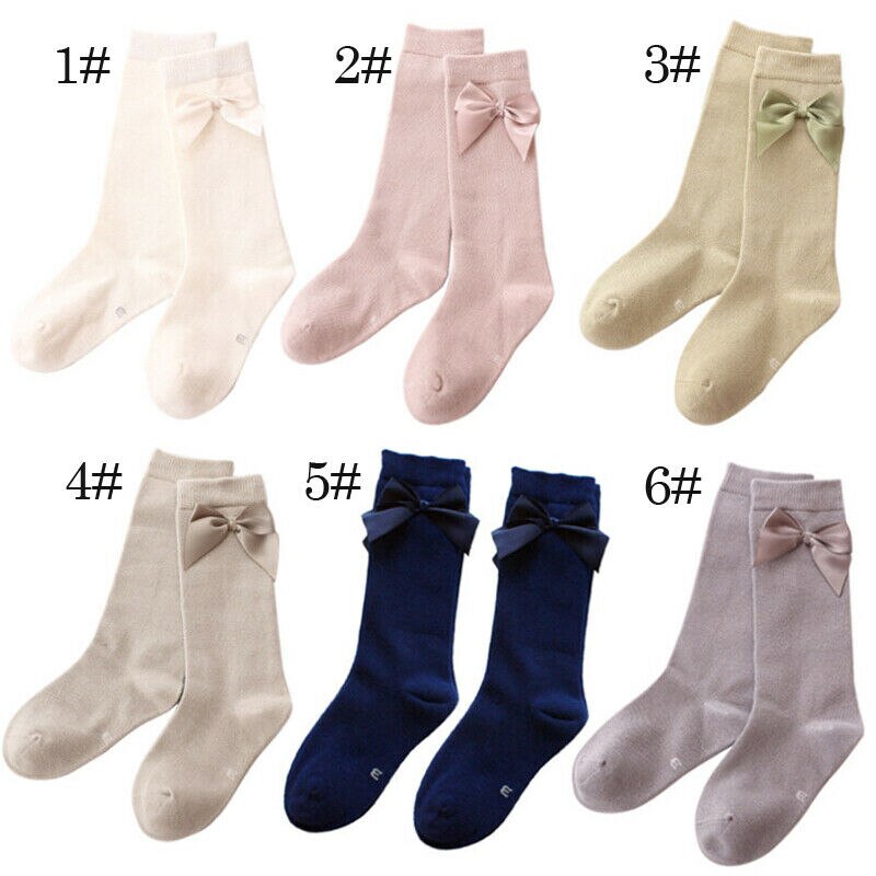 Spädbarn småbarn baby tubstrumpor barn prinsessor flickor söta rosettstrumpor knähöga strumpor bomullsrosett strumpbyxor benstrumpor