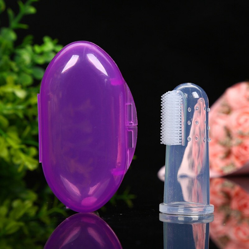 Soins dentaires bébé brosse à dents enfants Silicone doigt brosse clair Massage doux dentition avec boîte pour bébé garçon fille dents: VIOLET