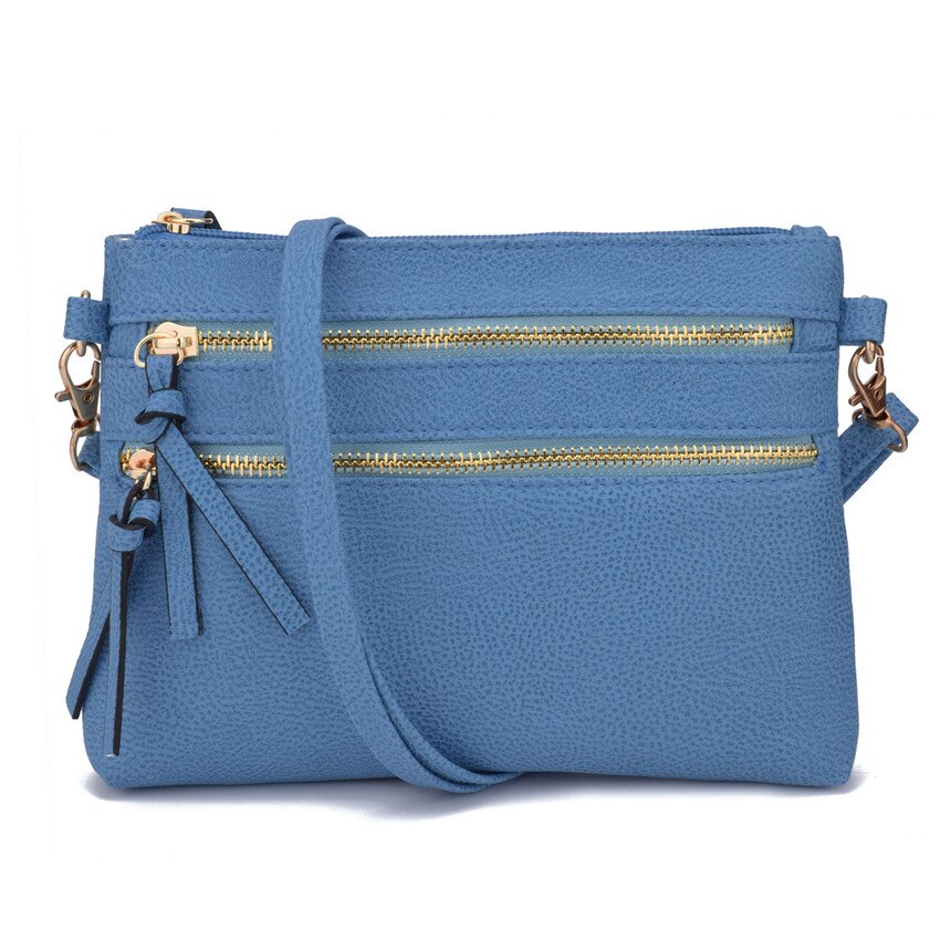 JIARUO Multi Zipper Pocket Women Small Mini Shoulder Crossbody Bag Ladies Satchel Handbag Cellphone Pouch: Sky Blue