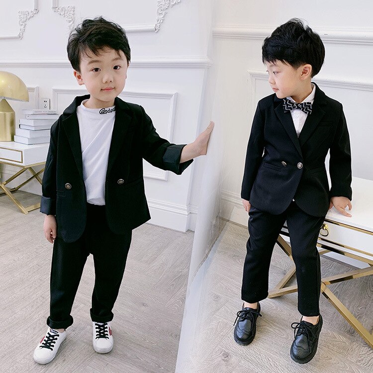 Smukke drenge piger jakkesæt sæt børn catwalk performance csotume børn blazer bukser 2 stk outfits: Sort / 4t