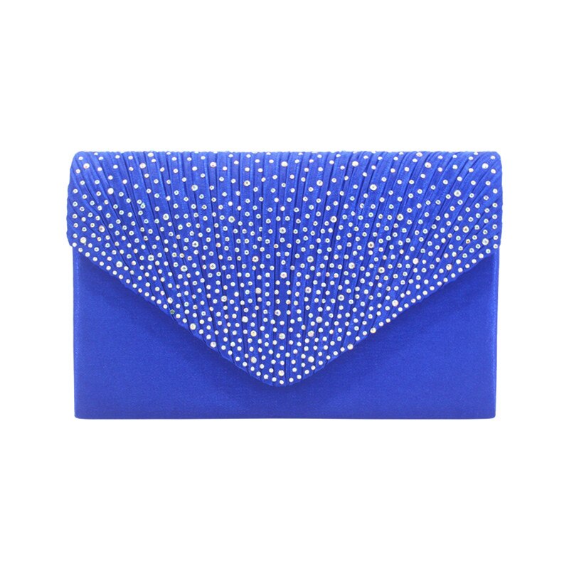 Bolso de cena plisado de diamantes de imitación de alta gama para mujer con un vestido, bolso Cheongsam, bolso de señora, bolso de cena, bolso de mano de diamante: Azul