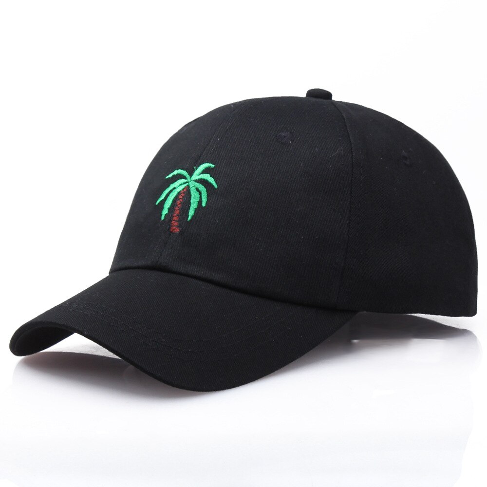 casual unisex palm tree vader hoed verstelbare katoenen kokospalm baseball cap hiphop vrouwen zomer snapback hoed: Black