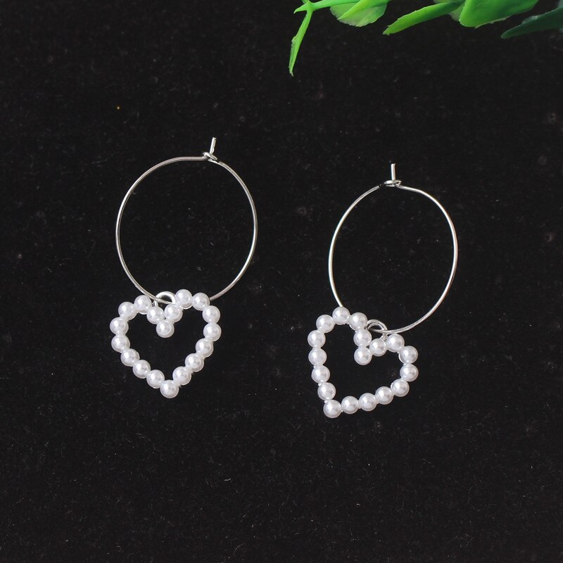 Pearl Heart Pendants Dangle Earrings Korean Women Earrings aretes de mujer modernos Gold Color hollow metal earrings: ES4213