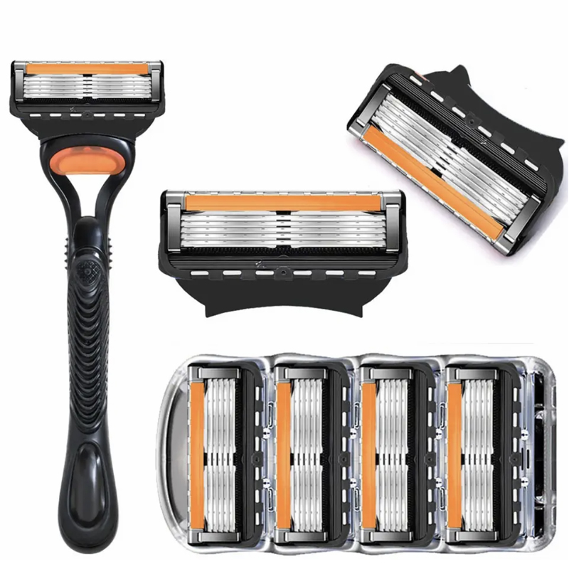 Reemplazo de cuchillas de afeitar clásicas de 5 capas, seguridad húmeda, protección de la piel, afeitadoras clásicas para afeitado masculino,