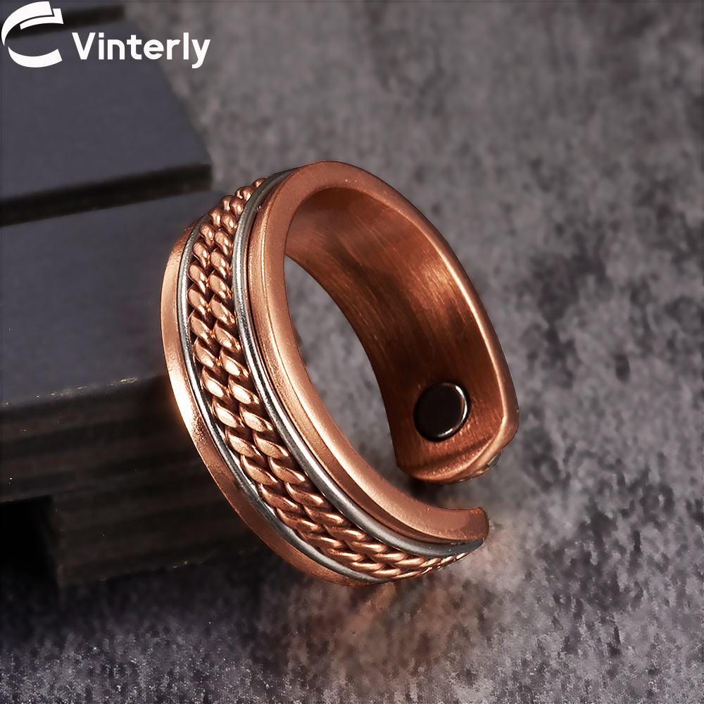 Vinterly Reines Kupfer Magnetische Ringe Frauen Männer verdrehte Gesundheit Energie Finger Offene Manschette Einstellbare Schmuck Hohe Magnet Größenverstellbar