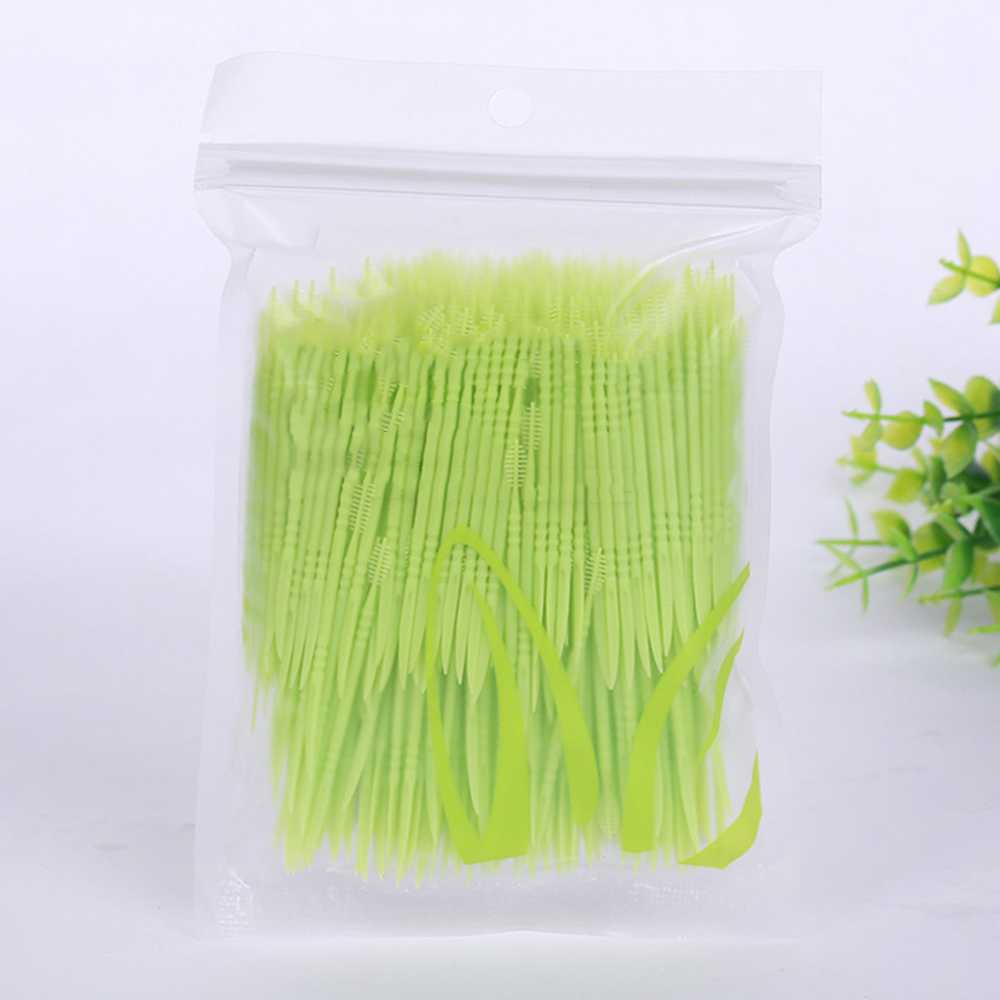 500 Pcs/Pack Disposable Portable Plastic Toothpick Oral Dental Picks Eco-Friendly Oral Care Double-head Brush Toothpick Floss