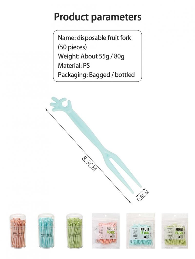 50 Pcs Fruit Fork Set Fruit Sign Disposable Plastic Two Teeth Household Fruit Cake Dessert Fork Small Fork Disposable Fruit Fork