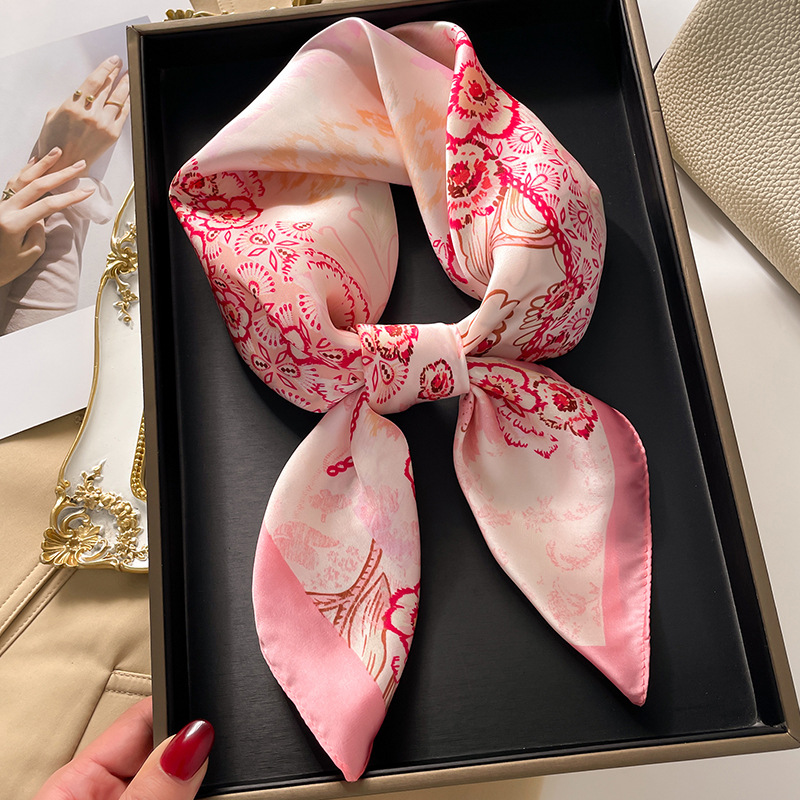 Lenço de seda quadrado luxuoso para mulheres, bandana de cetim, lenços estampados, faixa de cabeça, xale de cabelo feminino, hijab, 70cm: CINZA