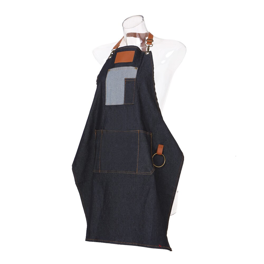 Hair Dresser Salon Apron with 5 Pockets Hairdressing Apron Hair Cloth Cutting Dyeing Apron Black Jean for Barber Shop