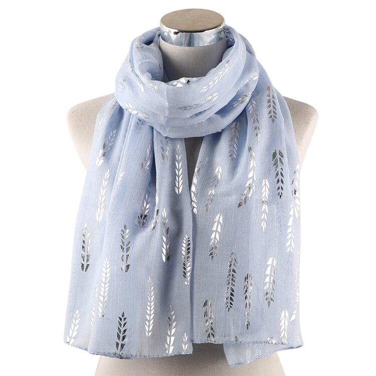 Foxmother fasjonable kvinner rosa hvit grå gul hveteblomst bronzing folie sliver skjerf til damer: Himmelblå